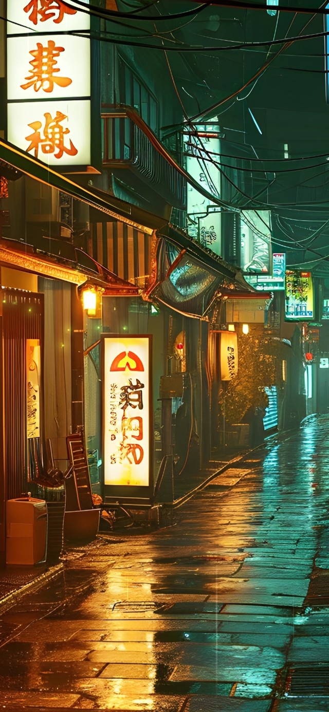 深夜雨中日式小巷