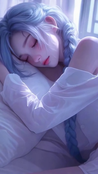 蓝发少女午睡