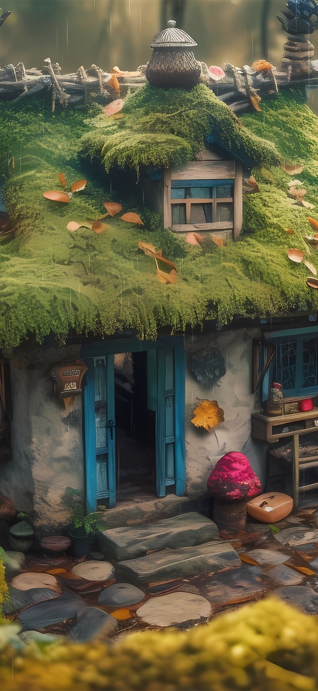 治愈清新雨中小屋