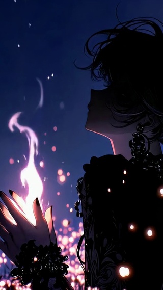 暗夜萤火二次元少女剪影