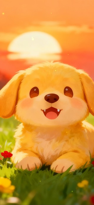 夕阳下的可爱小狗