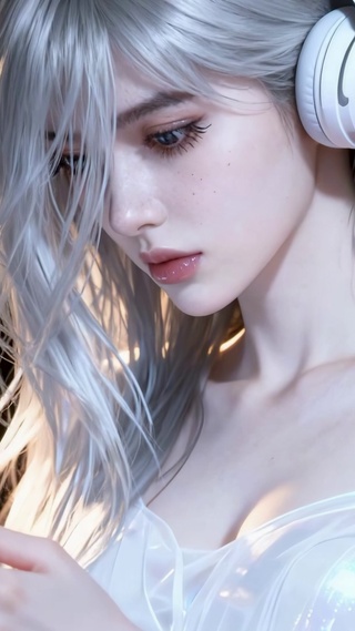 银发耳机少女
