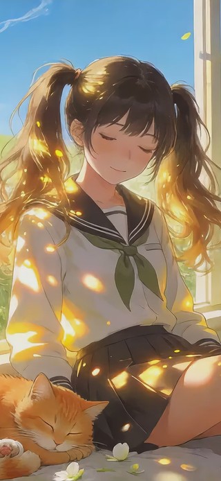 窗台小憩的少女