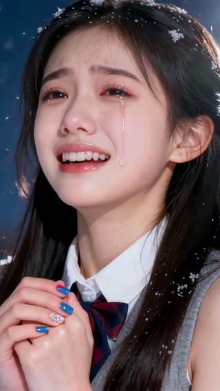冬夜飘雪清纯美少女