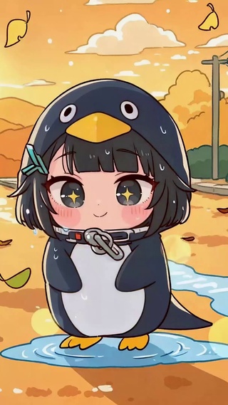 秋日企鹅装可爱少女