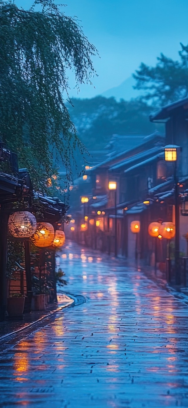 古镇蓝调雨夜