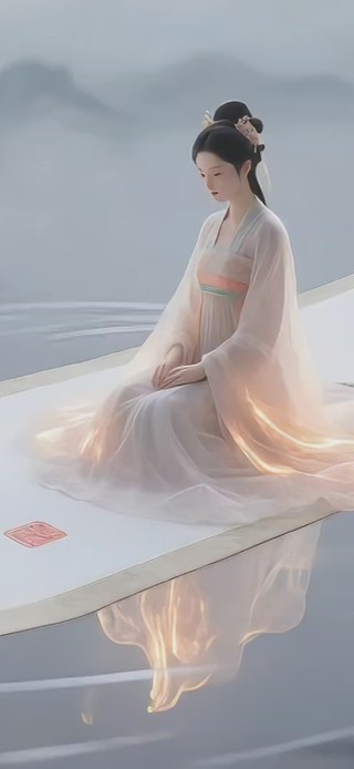 动态版画卷上的古风少女
