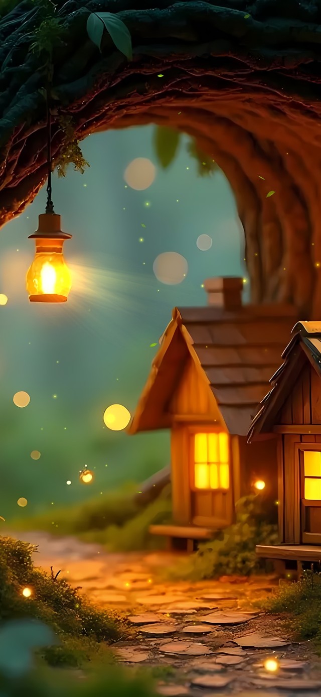 唯美的夜晚小屋