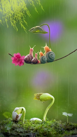 小蜗牛陪你一起看雨