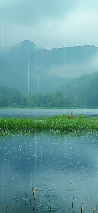 阴雨湖泊