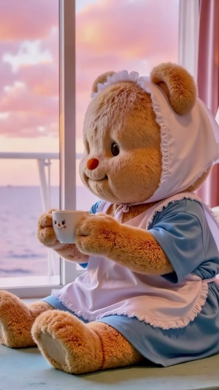海边日落的黄油小熊下午茶