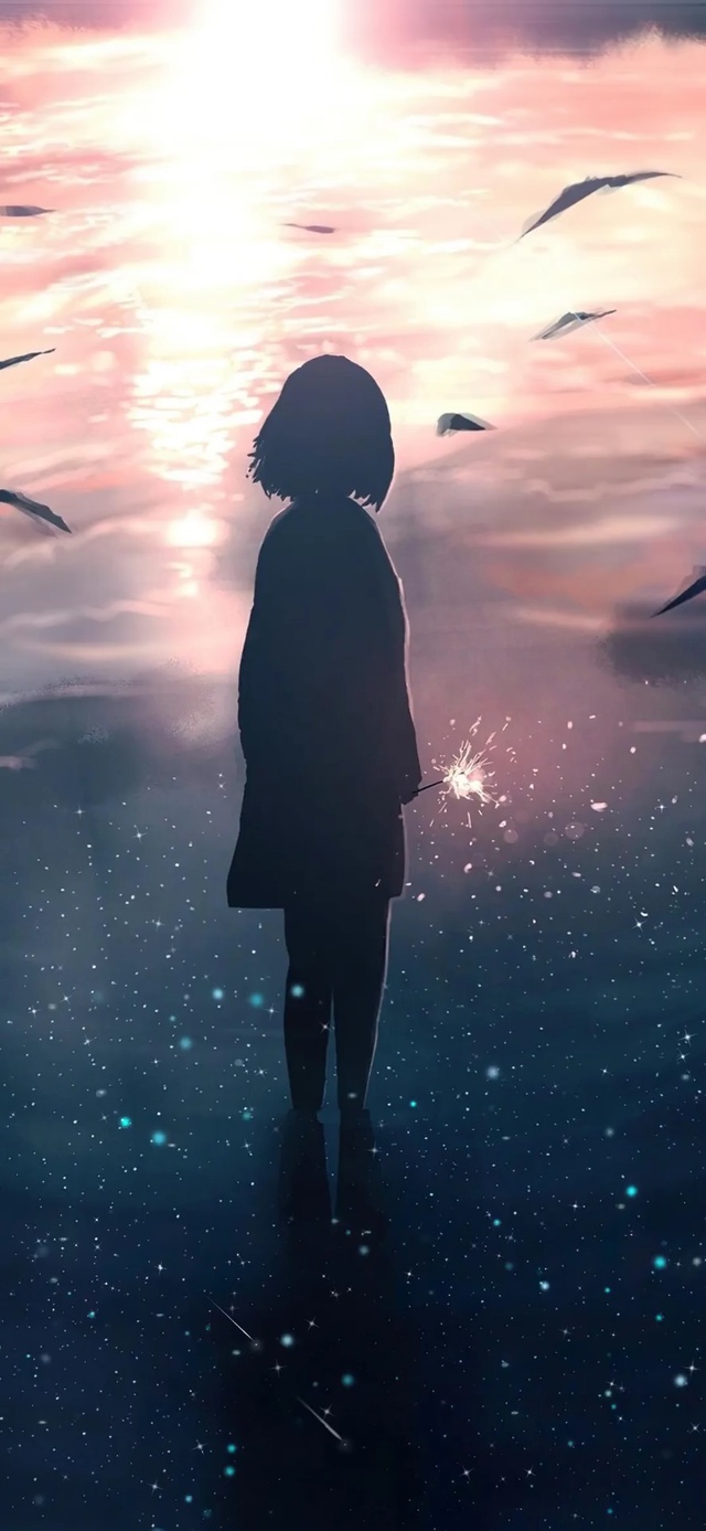 星空女孩的背影