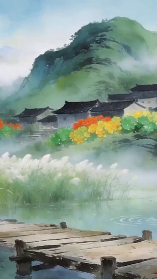 古风护眼树木山水