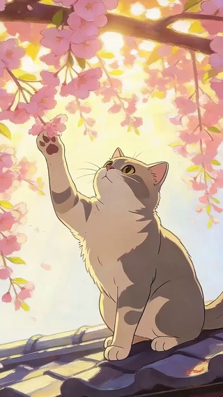 樱花树下猫咪