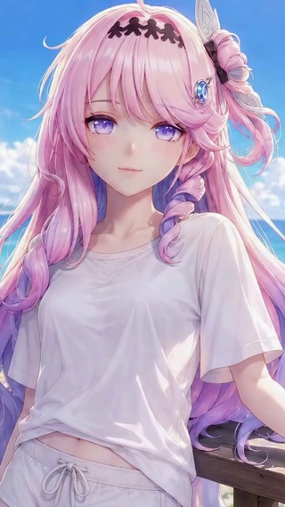 夏日海边粉发二次元少女