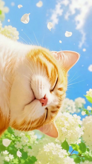 花下困眠橘猫