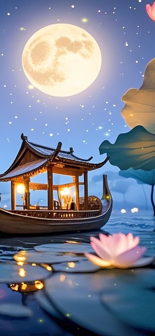 月下荷塘泛舟