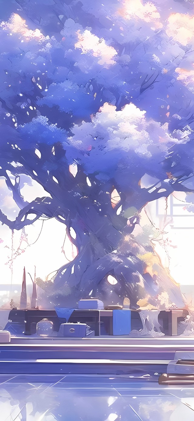 唯美古风紫藤树