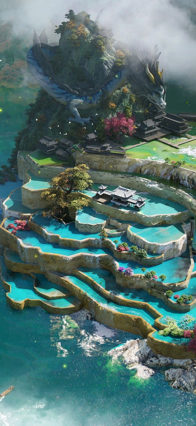 4K唯美古风神龙仙岛