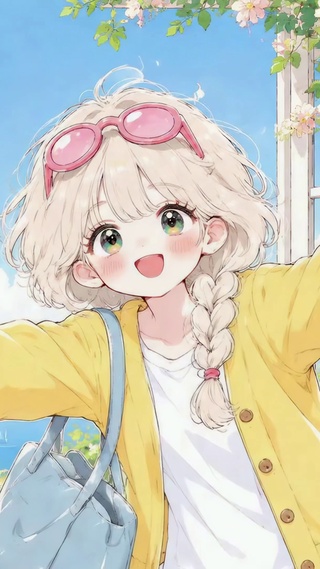 海边窗边拥抱阳光的可爱少女