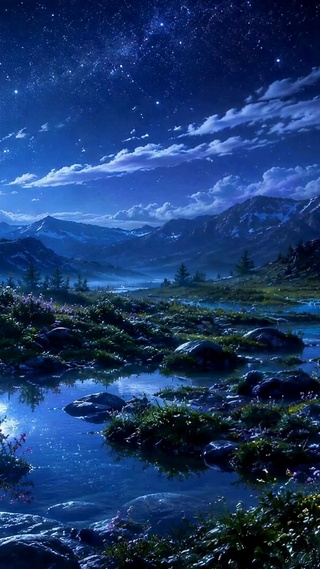 静谧月夜星空山谷风景
