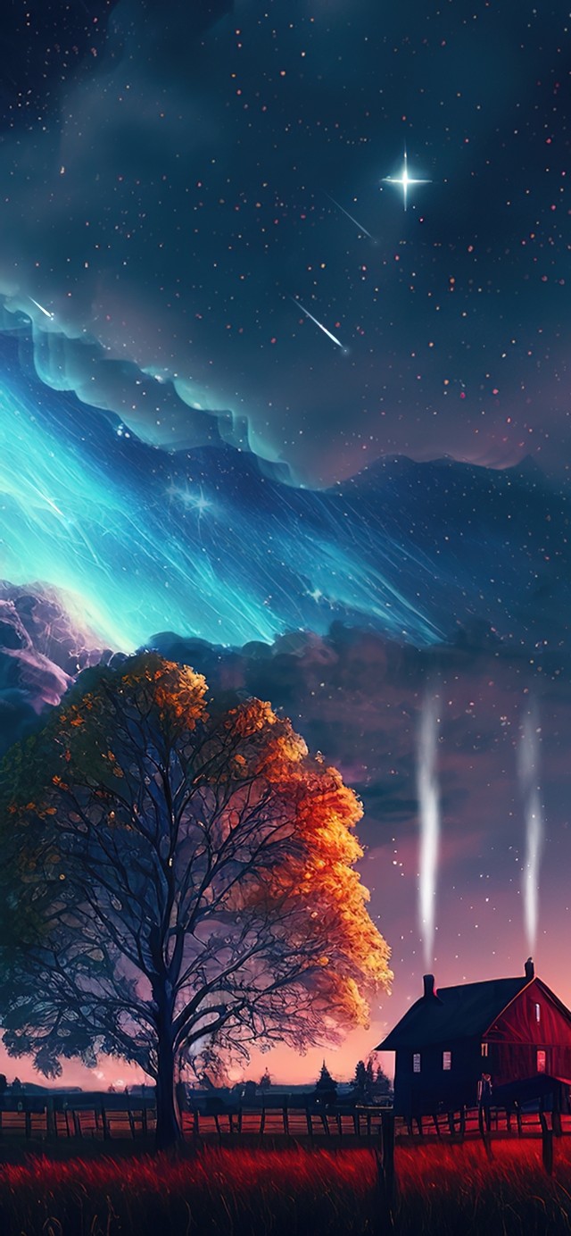 4K唯美治愈梦幻星空田野木屋