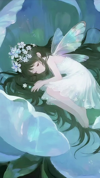 花中休眠的精灵少女