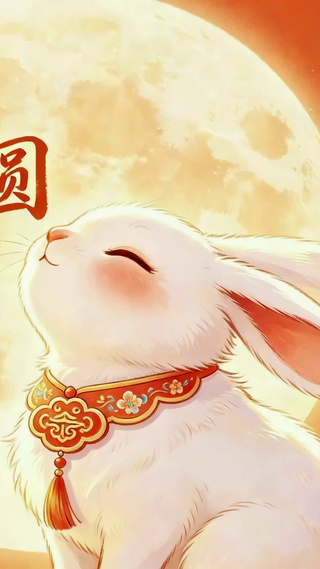 月是故乡圆萌兔赏月