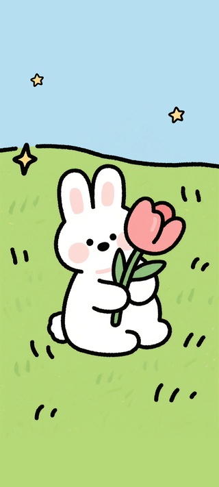 卡通可爱小兔子抱郁金香