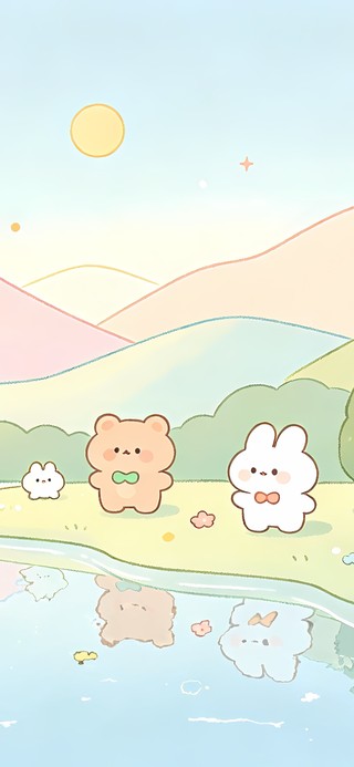 小兔隔岸相望