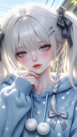 日系街头银发双马尾少女