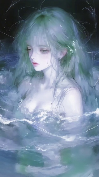 厚涂美女-水中的少女