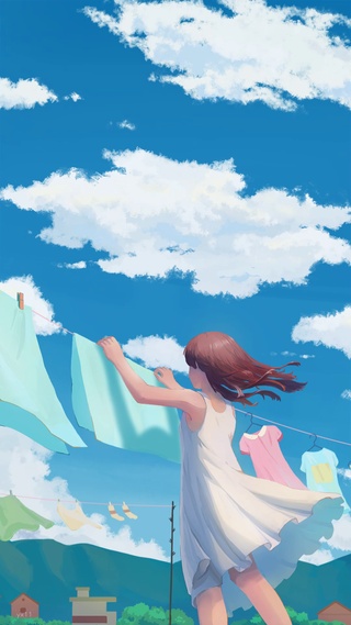 阳光里她在院子中央晾晒衣裳