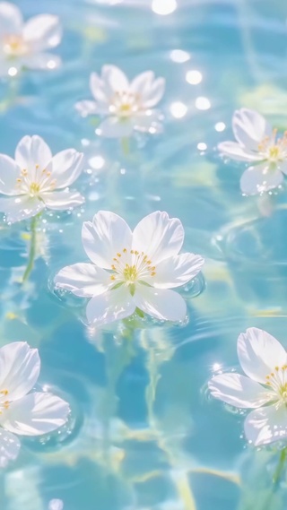 护眼清透水面上的白花倒影