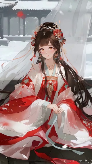 落雪红梅