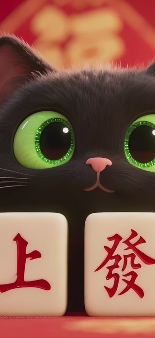 马上发财可爱小黑猫