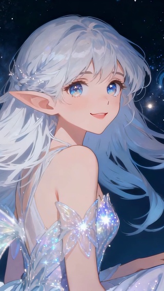 星空下的银发精灵少女