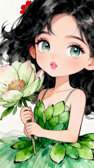 拿着 花女孩