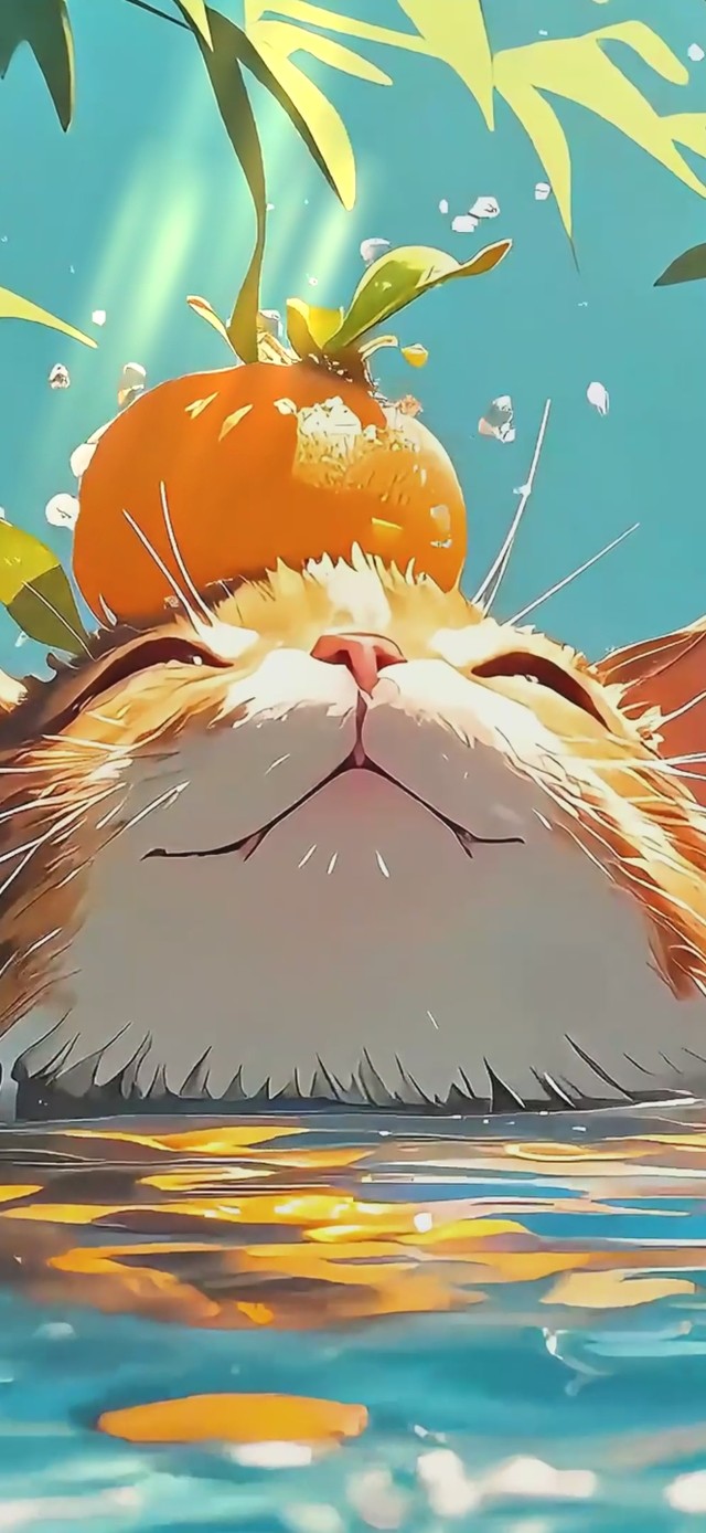 可爱猫咪 夏日橙子浴