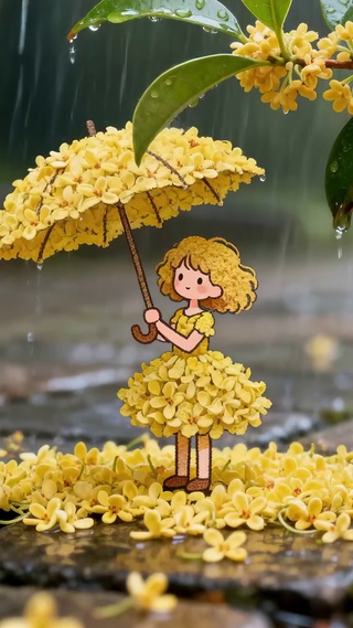 雨天桂花卡通女孩