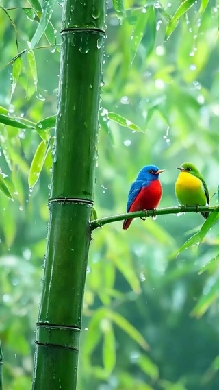 雨天竹林两只小鸟