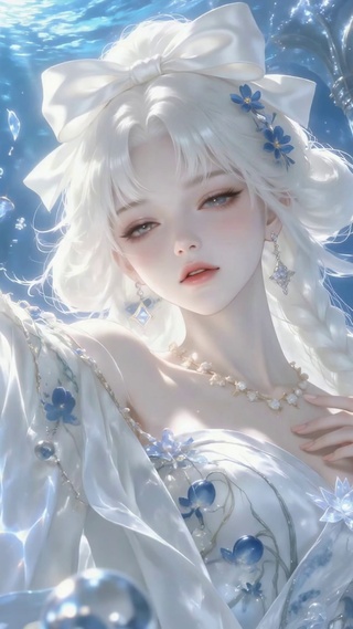 幽蓝海底白发梦幻美女