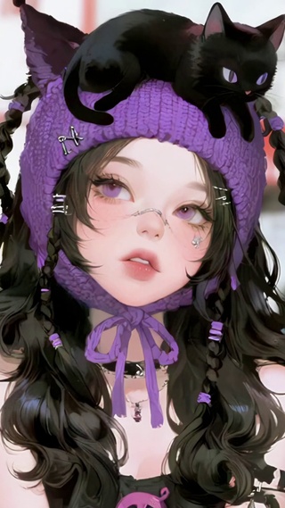 紫帽黑猫少女