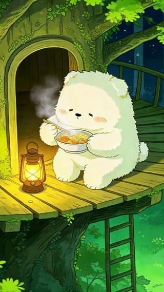 森林树屋可爱小熊晚餐