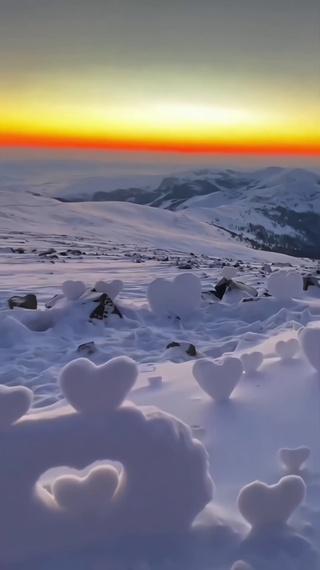 夕阳爱心雪