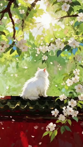 蹲在围墙上看风景的猫咪