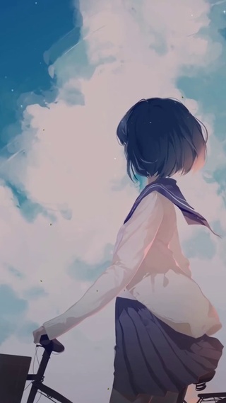 唯美蓝天白云短发女孩