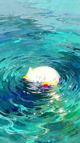 水中睡觉的猫