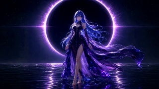 紫环水边蓝发二次元美少女
