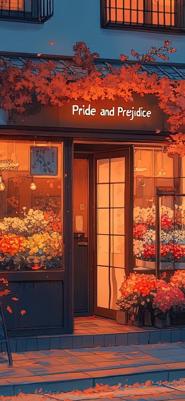 秋日夜色中的商店